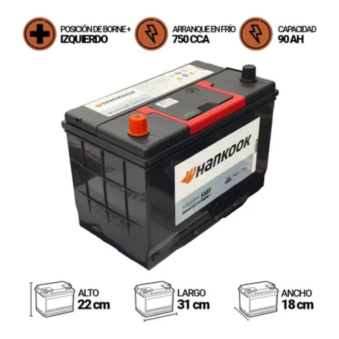 BATERÍA HANKOOK MF105D31R 90AH 750CCA - Imagen 2